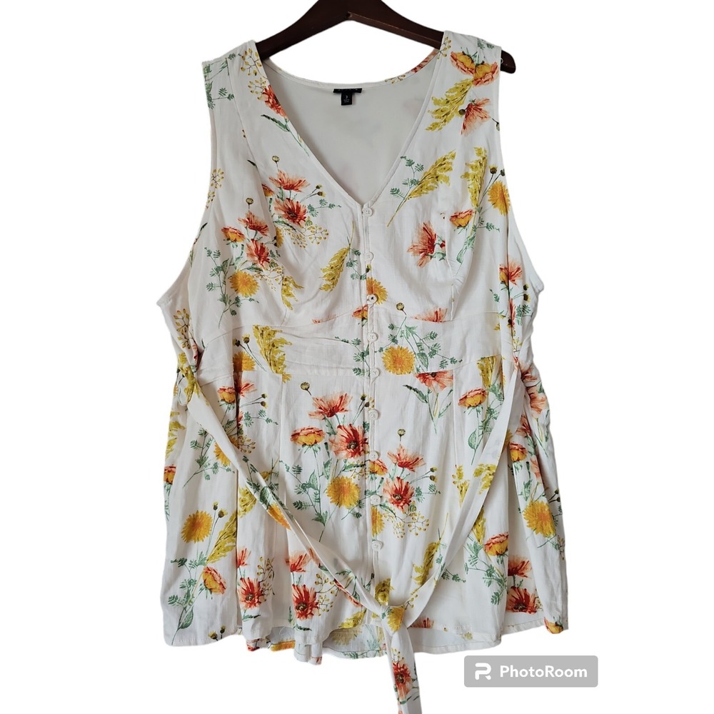 TORRID Women's Floral‎ Print Rayon Slub Button Up Tie Waist Sleeveless V Neck 3X